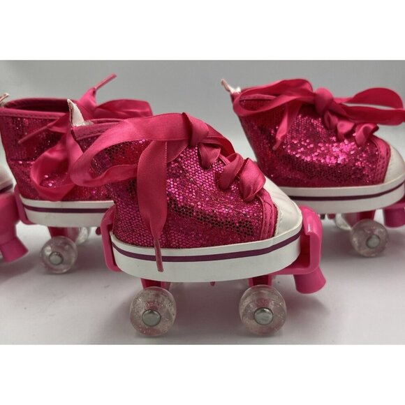 Build a Bear BAB Lot Pink Sparkle Glitter High Top Sneakers Shoes Roller Skates - Picture 8 of 15